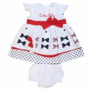 Ensemble trois pièces à pois et motif nœud pour bébé fille