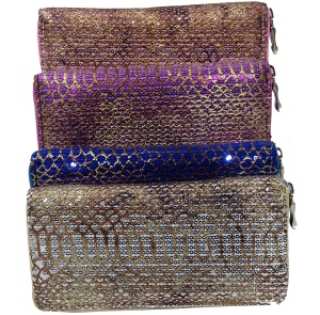 Portefeuille serpent en premier cuir garni de sequins