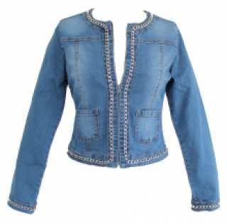 Veste en jeans bordée de chaîne argentée