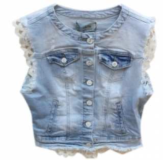 Gilet en jeans délavé bordé de dentelle