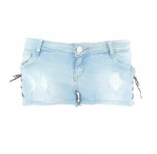 Short en jeans délavé avec lacet sur les côtés