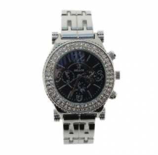 Montre argentée ornée de strass avec 3 compteurs