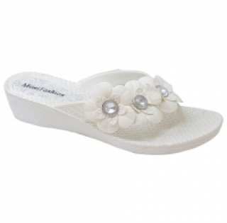 Sandales compensées ornées de fleurs à strass