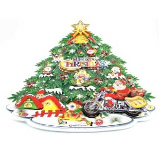 Décoration murale sapin orné et père Noël à moto