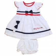 Ensemble trois pièces avec nœuds et bandes bicolores pour bébé fille