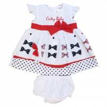 Ensemble trois pièces à pois et motif nœud pour bébé fille