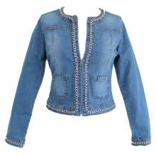 Veste en jeans bordée de chaîne argentée