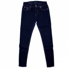 Jeans slim bleu foncé avec motif strié