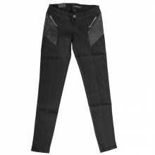 Pantalon noir orné de tissu strié