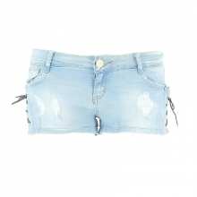 Short en jeans délavé avec lacet sur les côtés