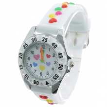 Montre analogique imprimée de cœurs multicolores