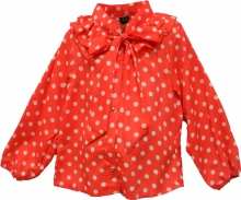 Chemise à pois pour fille avec nœud et volants sur le col