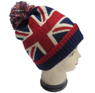 Bonnet Union Jack avec pompon