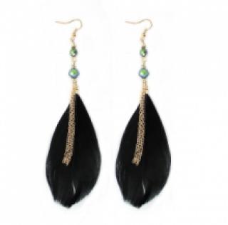 Boucles d’oreilles pendantes en plumes avec perles et chaînette