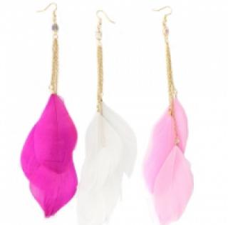 Boucles d’oreilles femmes pendantes en plumes et chaînette