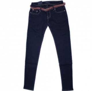 Jeans slim bleu foncé avec ceinture cloutée