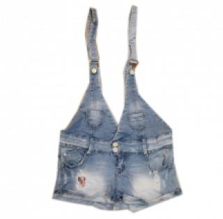 Salopette short en jeans délavé