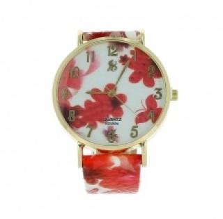 Montre-bracelet dorée imprimée fleuri