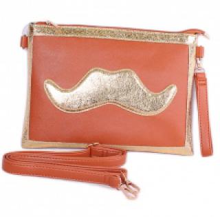 Sac à main motif moustache doré