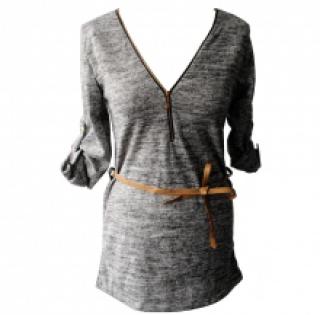 Pull chiné avec col V zippé et ceinture