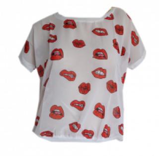 T-shirt imprimé bouche avec zip au dos