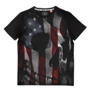 T-shirt homme imprimé drapeau américain et tête de mort
