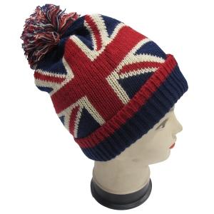 Bonnet Union Jack avec pompon