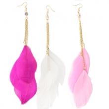 Boucles d’oreilles femmes pendantes en plumes et chaînette