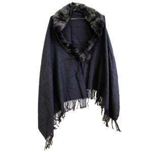 Poncho femme bordé de franges avec col fourré