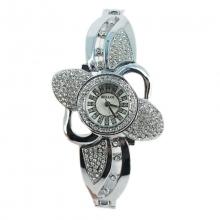 Montre bijou argenté motif fleur avec strass