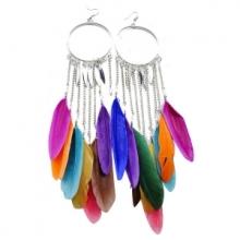 Boucles d’oreilles pendantes avec chainette et plumes