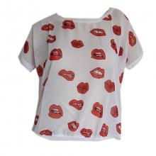 T-shirt imprimé bouche avec zip au dos