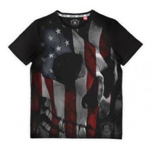 T-shirt homme imprimé drapeau américain et tête de mort
